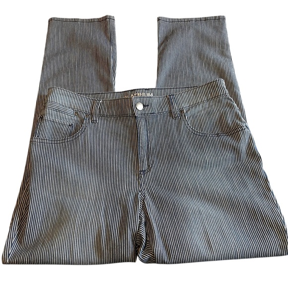 Platinum Chico's Ankle Skimmer Pin Stripe Stretch Denim Pants Jeans Sz 1 US Sz 8 - Picture 1 of 10